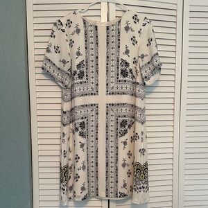 Chic Cream and Blue Patterned Loft Mini Dress